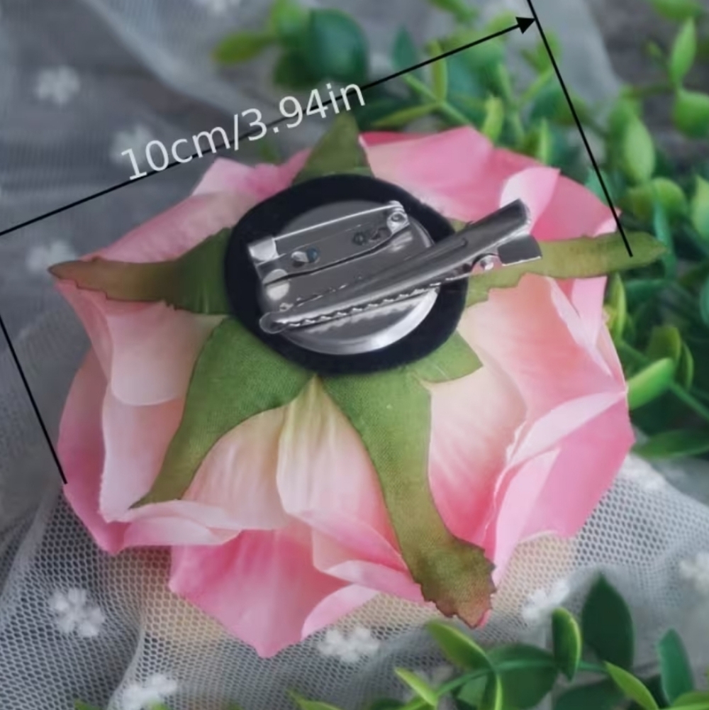 Pink Rose Flower Hair Clip - Picture 3 of 5